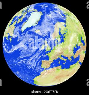 Vista ravvicinata della terra dallo spazio che mostra il Regno Unito al centro dell'immagine. Globo che mostra l'intero pianeta. Foto Stock