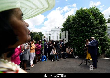 Washington, Stati Uniti. 16 maggio 2024. I querelanti Brown contro Board of Education parlano ai membri dei media dopo il loro incontro con il presidente degli Stati Uniti Joe Biden alla Casa Bianca di Washington il 16 maggio 2024. Foto di Yuri Gripas/Pool/Sipa USA credito: SIPA USA/Alamy Live News Foto Stock