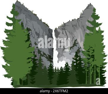 Bridal Veil Falls Yosemite National Park Illustrazione Vettoriale