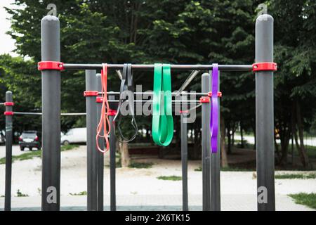 set di colorate fasce in lattice per il fitness. Foto Stock