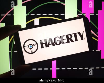Konskie, Polonia - 15 maggio 2024: Logo dell'azienda Hagerty visualizzato sul telefono cellulare Foto Stock