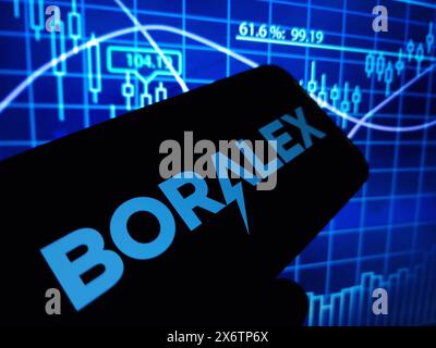 Konskie, Polonia - 15 maggio 2024: Logo della società Boralex visualizzato sul telefono cellulare Foto Stock