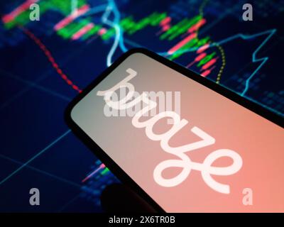 Konskie, Polonia - 15 maggio 2024: Logo aziendale Braze visualizzato sul telefono cellulare Foto Stock