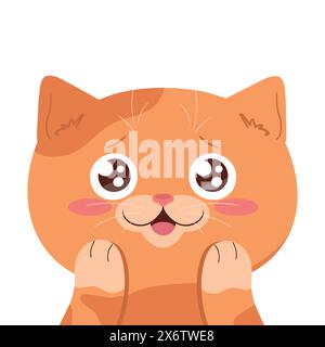 Il gatto dello zenzero è sorpreso e felice. Personaggio dei cartoni animati isolato su sfondo bianco. Illustrazione vettoriale Illustrazione Vettoriale