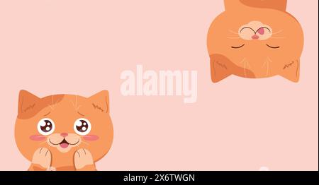 Striscione con simpatici gatti dello zenzero cartoni animati. Gatto emotivo appeso al rovescio. Modello carino. Illustrazione vettoriale Illustrazione Vettoriale