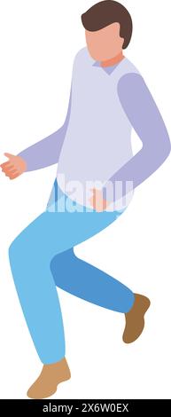 Uomo d'affari isometrico che cammina in un moderno ufficio con un'illustrazione vettoriale. Un passo in avanti casuale con un movimento uomo in una figura professionale piatta Illustrazione Vettoriale