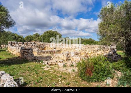 Sito archeologico Hospitalet Vell, stanze nel recinto murato, Maiorca, Isole Baleari, Spagna. Foto Stock