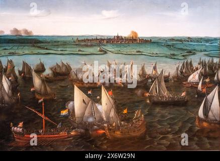 Battaglia tra navi olandesi e spagnole a Haarlemmermeer, Hendrick Cornelisz Vroom, nel 1629 o dopo. Olio su tela, Amsterdam, Paesi Bassi. Foto Stock