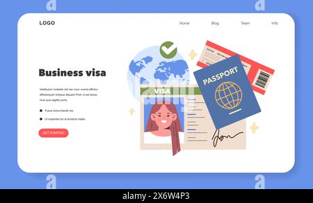 Business Visa Concept documenti essenziali per il commercio e le negoziazioni internazionali, una visuale per la connettività globale e la mobilità aziendale illustrazione dei vettori Illustrazione Vettoriale