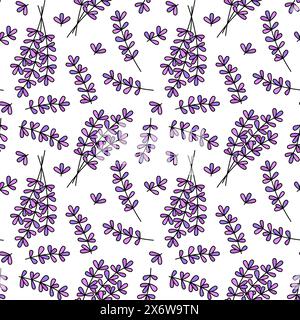 Motivo di fiori di lavanda. Sfondo trasparente vettoriale. Simpatico motivo floreale a doodle Illustrazione Vettoriale