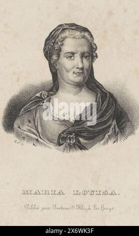 Ritratto di Maria Luisa d'Assia-Kassel, Ritratto di Maria Luisa in un rettangolo ornato. Il suo nome nel margine inferiore., stampa, tipografo: Gerhardus Fredericus Eilbracht, (menzionato sull'oggetto), editore: Soetens & Fils, (menzionato sull'oggetto), l'Aia, c. 1837 - c. 1840, carta, altezza, 171 mm x larghezza, 114 mm Foto Stock