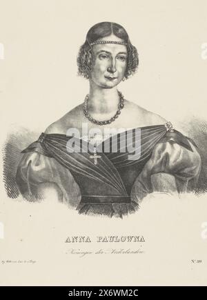 Ritratto di Anna Paulowna Romanowa, Ritratto di Anna Paulowna. Il suo nome e il suo titolo sul margine inferiore. In basso a destra 'No. 39´., stampatore: Anonimo, stampatore: Gebroeders van Lier, (menzionato sull'oggetto), stampatore: Paesi Bassi, stampatore: L'Aia, 1840 - 1850, carta, altezza, 431 mm x larghezza, 338 mm Foto Stock