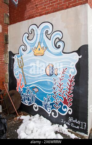 Murale subacqueo nell'edificio East Side Creative Centre a Miramichi, New Brunswick, Canada Foto Stock