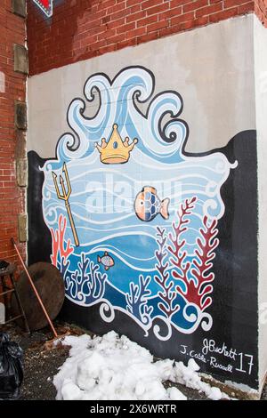Murale subacqueo nell'edificio East Side Creative Centre a Miramichi, New Brunswick, Canada Foto Stock