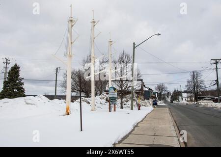 Scultura degli alberi della nave all'Elm Park di Miramichi, New Brunswick, Canada Foto Stock