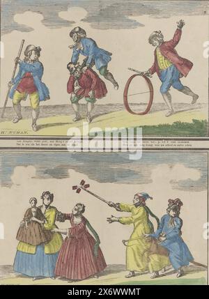 Ai ragazzi divertimento selvaggio, alle ragazze gioia dolce, che è come dovrebbe essere e tipico della gioventù (...) (titolo su oggetto), Foglio con due rappresentazioni di giochi per bambini, sopra i ragazzi, sotto le ragazze. Sotto ogni immagine c'è un verso di quattro righe. Numerato in alto a destra: N. 62. Circa 1800-1850., stampa, stampante: P.C.L. van Staden Czn., (menzionato sull'oggetto), tipografo: Hermanus Numan, (menzionato sull'oggetto), tipografo: Amsterdam, tipografo: Paesi Bassi, 1850 - 1870, carta, stampa intestata, altezza, 362 mm x larghezza, 288 mm Foto Stock