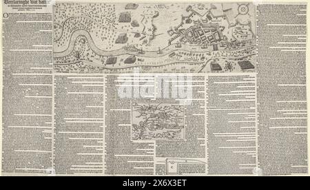 Assedio di Zaltbommel e di altre roccaforti nel Bommelerwaard, 1599, immagini vere della città di Bommel come ora è trincerata da sua Eccellenza il conte Mauritio, e assediata dal viand del Cardinael d'Austria, da: il 14 marzo 1599 (titolo in oggetto ), Nieuwsblad con una rappresentazione dell'assedio da parte degli spagnoli sotto Mendoza di Zaltbommel e di altre roccaforti del Bommelerwaard nelle mani dell'esercito di Stato sotto il principe Maurizio, inizio maggio - 4 giugno 1599. È inclusa anche una mappa del Bommelerwaard e un'immagine di una cosiddetta miniera di saltatori o flutter. Completo di 6 Foto Stock