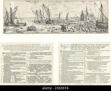 Fallito attacco a Fort Kallo, 1638, fallito attacco a Fort Kallo da parte dell'esercito olandese al comando del conte Willem van Nassau-Siegen il 21 giugno 1638. Ensemble di due lastre e due fogli di testo in olandese e francese., stampa, tipografo: Bonaventura Peeters (i), (menzionato sull'oggetto), editore: Joannes Meyssens, (menzionato sull'oggetto), sconosciuto, (menzionato sull'oggetto), Paesi Bassi meridionali, 1638, carta, incisione, altezza c. 710 mm x larghezza c. 480 mm Foto Stock