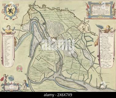 Mappa dell'assedio e della conquista di SAS-van-Gent, 1644, Sassa Gandensis obsessa et expugnata ab Illmo. Principio Friderico Henrico (...) Auspiciis D.D. Ordinum Belgii Confoederati anno MDCXLIV (titolo in oggetto), assedio di 't SAS van Ghent, con le armi dei signori dei Paesi Bassi Uniti, sotto la guida di Sijn Hoogheyt Frederick Henrick (...) (titolo in oggetto), mappa dell'assedio della città di SAS-van Gent da parte dell'esercito olandese al comando di Frederik Hendrik, iniziata il 28 luglio e catturata il 5 settembre 1644. Mappa di SAS-van-Gent e del paese circostante con dighe e fortificazioni Foto Stock