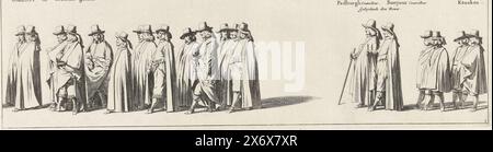 La processione funebre di Frederik Hendrik (n. targa 2), 1647, la processione funebre dello stadtholder Frederik Hendrik a l'Aia nel 1647 (titolo della serie), sepoltura di Syne Hoogheyt Frederick Henrick, di der Gratien Gods Prince of Orange, tomba di Nassau &c (titolo della serie sull'oggetto), la processione funebre di Stadtholder Frederik Hendrik a l'Aia il 10 maggio, 1647. Targa n. 2 con parte della processione, sopra le persone sono indicate le loro posizioni. Parte di una serie di 30 lastre e 20 fogli di testo, da incollare insieme., stampa, stampatore: Pieter Nolpe, su disegno di: Pieter Foto Stock