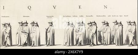 La processione funebre di Frederik Hendrik (n. targa 8), 1647, la processione funebre dello stadtholder Frederik Hendrik a l'Aia nel 1647 (titolo della serie), sepoltura di Syne Hoogheyt Frederick Henrick, di der Gratien Gods Prince of Orange, tomba di Nassau &c (titolo della serie sull'oggetto), processione funebre di Stadtholder Frederik Hendrik a l'Aia il 10 maggio, 1647. Targa n. 8 con parte della processione, sopra le persone sono indicate le loro posizioni. Parte di una serie di 30 lastre e 20 fogli di testo, da incollare insieme., stampa, stampatore: Pieter Nolpe, su disegno di: Pieter Foto Stock