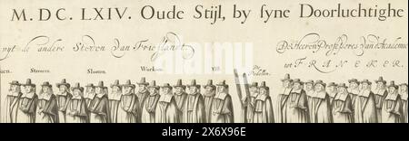 Processione funebre di Willem Frederik, conte di Nassau-Dietz (pagina 23), 1665, lutto-Staetelijcke cadavere splendore nel Uyt-Vaert e sepoltura del defunto corpo di (...) Wilhelm Frederich (...) deceduto a Leeuwarden (...) il ventunesimo ottobre, MDCLXIV. E lì nel Coro del Jacobijner Kerck, il 15 dicembre MDCLXIV. Oude Stijl (...) (titolo oggetto), processione funebre di Willem Frederik, conte di Nassau-Dietz, a Leeuwarden il 6 gennaio 1665. Parte della processione funebre. Targa n. 23 in un gruppo di 24 (di 25) lastre numerate non montate (senza testo Foto Stock