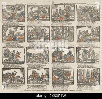 Nuove figure dell'Antico Testamento sono stampate qui su carta per tutti i giovani. (Titolo sull'oggetto), Foglio con 16 rappresentazioni di storie dell'Antico Testamento. Sotto ogni immagine c'è un verso di quattro righe e un riferimento al corrispondente testo della Bibbia. Numero in alto al centro: 115., stampa, editore: Erven Hendrik van der Putte, (menzionato sull'oggetto), stampatore: Anonimo, editore: Amsterdam, stampatore: Paesi Bassi, 1767 - 1793, carta, stampa intestata, altezza, 310 mm x larghezza, 425 mm Foto Stock