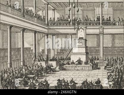 Prima assemblea generale della società a beneficio di 't Algemeen, 1790, prima assemblea generale della società a beneficio di 't Algemeen. Si è tenuto il 10 agosto all'Oude Lutherse Kerk di Amsterdam. Interno della Chiesa in cui i membri sono riuniti per l'incontro., stampa, tipografo: Cornelis Brouwer, Paesi Bassi settentrionali, 1790, carta, incisione, incisione, altezza, 100 mm x larghezza, 118 mm Foto Stock