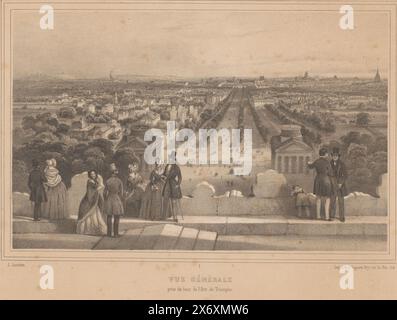 Vista dell'Avenue des Champs-Élysées dall'Arco di Trionfo, Vue générale, Prize du haut de l'Arc de Triomphe (titolo sull'oggetto), vedute a Parigi e dintorni (titolo della serie), Parigi (titolo della serie sull'oggetto), stampa, stampatore: Louis-Julien Jacottet, (menzionato sull'oggetto), stampatore: Auguste Bry, (menzionato sull'oggetto), editore: Gihaut frères (menzionato sull'oggetto), Parigi, 1838, carta, altezza, 307 mm x larghezza, 447 mm Foto Stock