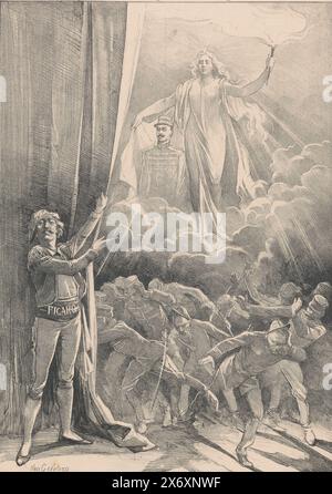 Cartone animato sulla negazione dell'affare Dreyfus, quadro politico sull'affare Dreyfus (titolo della serie), le rivelazioni di Figaro (titolo sull'oggetto), la stampa si riferisce probabilmente al resoconto confuso del giornale francese Figaro sul caso Dreyfus. L'ufficiale ebreo-francese Alfred Dreyfus (1859-1935) fu accusato di spionaggio per l'Impero tedesco nel 1894 e ingiustamente condannato. Già nel 1896 si sapeva che Ferdinand Walsin Esterhazy (1847-1923) era il vero colpevole. Qui è presentato da una donna con una torcia e un rappresentante del giornale. Fino ad allora Foto Stock