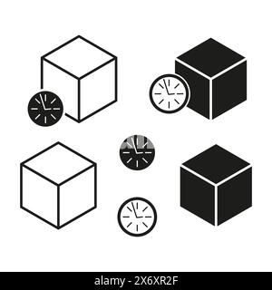 Set di cubi e orologi isometrici. Forme geometriche vettoriali e icone temporali. Illustrazione Vettoriale