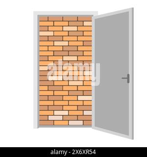Icona portiera chiusa. Muro di mattoni. Aprire il vettore della porta. Illustrazione della barriera interna. Illustrazione Vettoriale