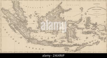 Mappa dell'ex colonia delle Indie Orientali olandesi, Mappa delle proprietà delle Indie Orientali olandesi (titolo sull'oggetto), stampa, stampatore: Daniël Veelwaard (II), (menzionato sull'oggetto), su disegno di: Daniël Veelwaard (II), (menzionato sull'oggetto), editore: Maatschappij tot Nut van 't Algemeen, (menzionato sull'oggetto), Amsterdam, 1843, carta, incisione, altezza, 405 mm x larghezza, 713 mm Foto Stock