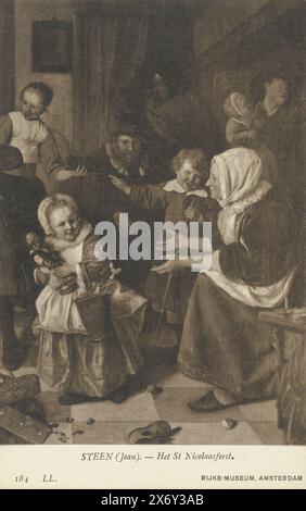 Riproduzione fotografica del dipinto la festa di San Nicola di Jan Steen, la festa di San Nicola (titolo sull'oggetto), Rijks-Museum, Amsterdam (titolo della serie), stampa fotomeccanica, anonimo, anonimo, dopo aver dipinto di: Jan Havicksz. Steen, (menzionato sull'oggetto), Amsterdam, editore: Parigi, 1905 - 1920, cartone, collotipo, altezza, 140 mm x larghezza, 89 mm Foto Stock