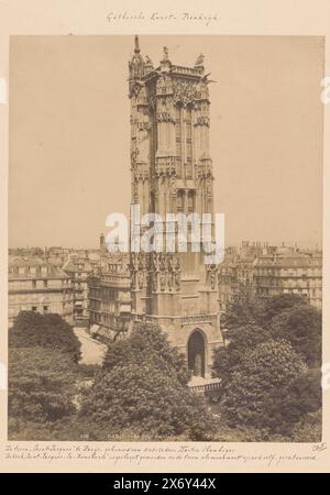 Vista del Tour Saint-Jacques a Parigi, PARIGI. - La Tour Saint-Jacques (titolo sull'oggetto), fotografia, X fot., (menzionato sull'oggetto), Parigi, c. 1875 - c. 1900, cartone, stampa albume, altezza, 273 mm x larghezza, 212 mm Foto Stock