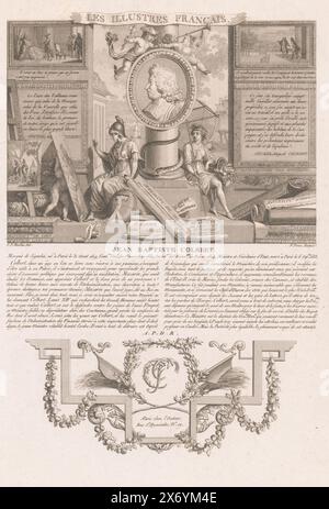 Ritratto allegorico di Jean-Baptiste Colbert, ritratti di personaggi storici francesi (titolo della serie), Les illustres franais, ou tableaux historiques des grands hommes de la France (...) (titolo della serie), stampa, tipografo: Nicolas Ponce, (menzionato sull'oggetto), dopo disegno di: Clément Pierre Marillier, (menzionato sull'oggetto), editore: Nicolas Ponce, (menzionato sull'oggetto), editore: Paris, Francia, 1790 - 1816, carta, incisione, incisione, altezza, 336 mm x larghezza, 227 mm Foto Stock