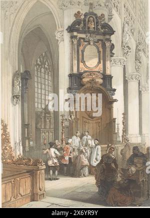 Interno della Chiesa di nostra Signora del Sablon a Bruxelles, Intérieur de l'église Notre Dame du Sablon a Bruxelles, veduta interna della chiesa di Notre Dame du Sablon a Bruxelles, interno della chiesa di Notre Dame du Sablon a Bruxelles (titolo sull'oggetto), edifici e monumenti in Belgio (titolo della collana), Monuments d'Architecture et de sculpture en Belgique (titolo della collana), stampa, tipografo: Francois Stroobant, (menzionato sull'oggetto), su progetto di: Francois Stroobant, (menzionato sull'oggetto), tipografo: Simonau & Toovey, (menzionato sull'oggetto), Bruxelles, 1852 - 1878, carta, altezza, 520 Foto Stock