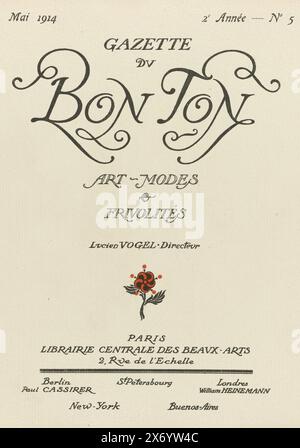 Gazette du Bon Ton. Art - Modes & Frivolités, 1914, 2nd Année, No. 5 (titolo su oggetto), episodio n. 5 maggio 1914, di Gazette du Bon Ton, composta da una copertina, undici sezioni con testo e illustrazioni e dieci stampe. I seguenti stilisti hanno contribuito a questa parte: Cheruit, Doeuillet, Doucet, Lanvin, Poiret, Redfern and Worth., rivista, editore: Lucien Vogel, editore: Paul Cassirer, (menzionato sull'oggetto), editore: Heinemann, (menzionato sull'oggetto), editore: Parigi, editore: Berlino, editore: Londra, editore: Parigi, stampante: Parigi, 1914, carta, stampa Foto Stock