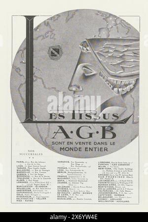 Art - Goût - Beauté, Feuillets de l'élégance féminine, Juin 1932, No. 142, 12e Année, p. 40, pubblicità per "Les Tissus A.G.B.". Pagina della rivista di moda Art-Goût-Beauté (1920-1933)., rivista, editore: H. Rouit, 1932, paper, altezza c. 315 mm x larghezza c. 240 mm Foto Stock