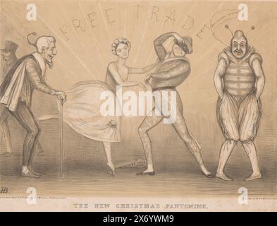 Cartone animato con una performance natalizia, la nuova pantomima natalizia (titolo su oggetto), sketch HB (titolo della serie su oggetto), Cartoon del 1845 con una performance natalizia sul palco eseguita da Gladstone, Peel, Wellington e Graham. Pubblicato come n. 849 nella serie HB Sketches., stampa, stampatore: John Doyle, (menzionato sull'oggetto), stampante: Stabilimento litografico generale, (menzionato sull'oggetto), editore: Thomas McLean, (menzionato sull'oggetto), stampatore: Inghilterra, stampante: Londra, editore: Londra, 22 dicembre 1845, carta, altezza c. 445 mm x larghezza c. 300 mm Foto Stock