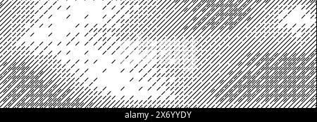 Trama diagonale con linea tratteggiata. Sfondo con linee tratteggiate inclinate. Carta da parati a strisce interrotte inclinate dritte. Sovrapposizione grunge rasterizzata retinatura astratta. Ampia trama vettoriale increspata Illustrazione Vettoriale