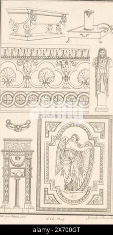 Ornamenti vari, stampe ornamentali con vari ornamenti. Parte (3rd. CAH. N. 17) dell'album stampato con due serie di 138 stampe ornamentali di Beauvallet e Normand, 'Fragmens d'Ornemens dans le Style Antique'., stampatore: Pierre-Nicolas Beauvallet, (menzionato sull'oggetto), editore: Jacques-Louis Bance, (menzionato sull'oggetto), Parigi, 1820, carta, incisione Foto Stock