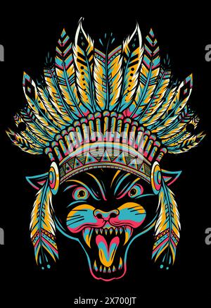 Panther tradizionale etnico indiano boho headdress tribale shaman cappello elemento Ceremonial Illustrazione Vettoriale