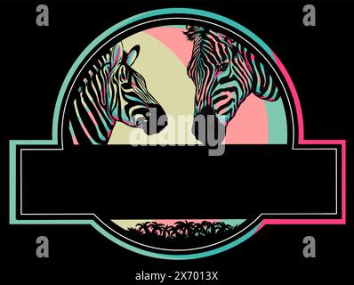 Zebra colorata vettoriale isolata su sfondo nero illustrazione digitale Illustrazione Vettoriale