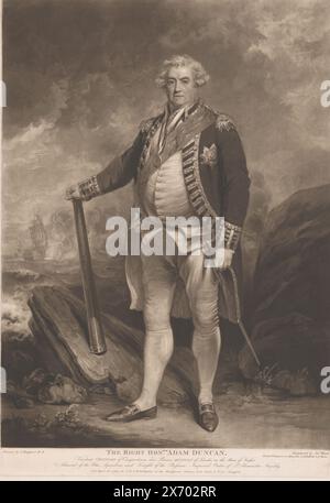 Ritratto di Adam Duncan, The Right Honorable Adam Duncan (titolo su oggetto), testo in inglese a margine inferiore., stampa, stampatore: James Ward, (menzionato sull'oggetto), dopo aver dipinto di: John Hoppner, (menzionato sull'oggetto), editore: John & Josiah Boydell, Londra, 1798, carta, incisione, altezza, 658 mm x larghezza, 455 mm Foto Stock