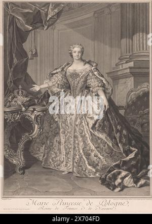 Ritratto di Maria Leszczyńska, regina di Francia, stampa, tipografo: Jean Daullé, (menzionato sull'oggetto), dopo aver dipinto di: Louis Tocqué, (menzionato sull'oggetto), editore: veuve Jean Daullé, (menzionato sull'oggetto), Parigi, in o dopo il 1763, carta, incisione, incisione, altezza, 682 mm x larghezza, 504 mm Foto Stock