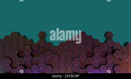 rendering 3d di uno sfondo esagonale astratto. Superficie scura poligonale lucidata, motivo geometrico esagonale. Foto Stock