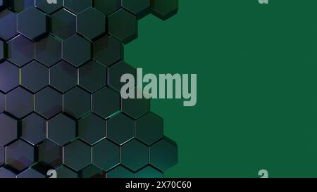 rendering 3d di uno sfondo esagonale astratto. Superficie scura poligonale lucidata, motivo geometrico esagonale. Foto Stock