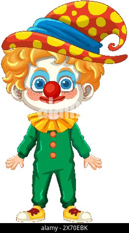 Allegro clown con un grande naso rosso Illustrazione Vettoriale