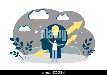 Raggiungere il successo. Buona idea. Soluzione al problema. Pensiero positivo. buon atteggiamento Illustrazione Vettoriale